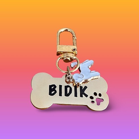 Pati detaylı kemik çelik köpek künye charmlı