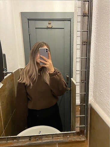 Zara kahverengi crop sweatshirt