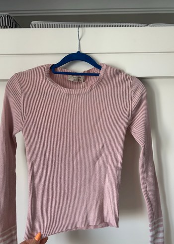 Pull and Bear Pembe Fitilli Pamuklu Uzun Kollu Kadın Kazak
