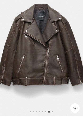 Pull and Bear Koyu Kahverengi Deri Biker Ceket