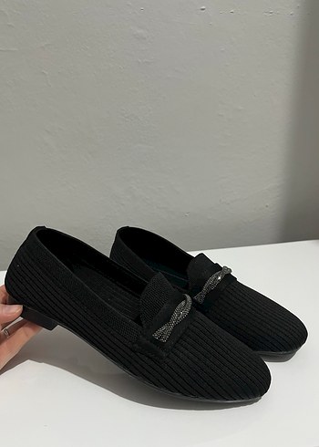 Düz Tabanlı Siyah Triko Kadın Babet - Görsel 2