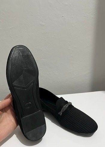 Düz Tabanlı Siyah Triko Kadın Babet - Görsel 3