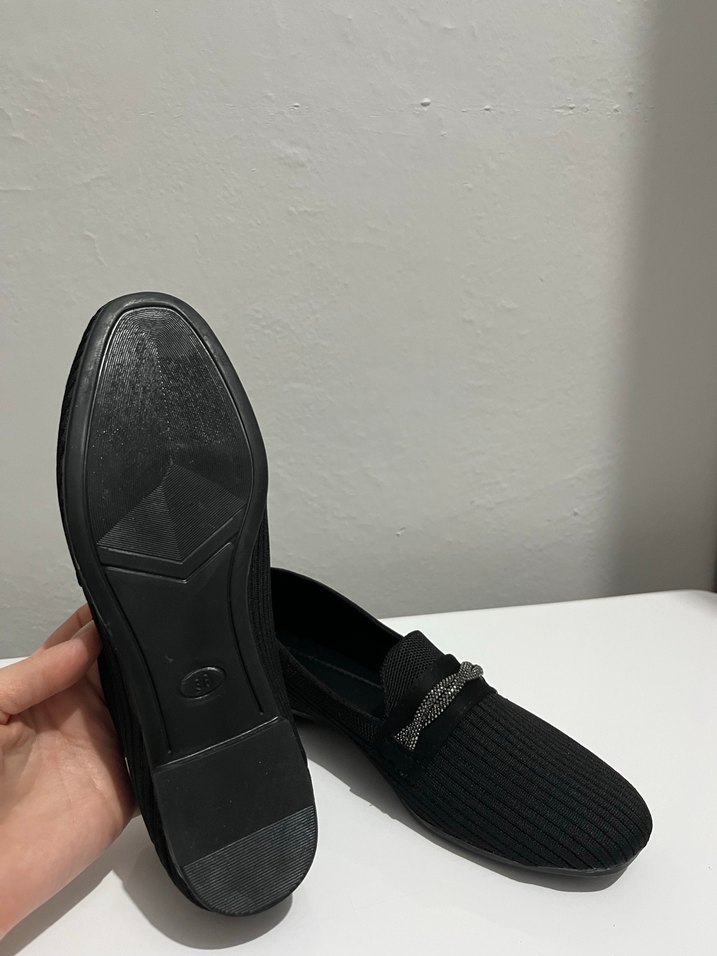 Düz Tabanlı Siyah Triko Kadın Babet - Görsel 3