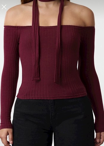 Bordo Halter Yaka Strappy Kadın Bluz - Görsel 3