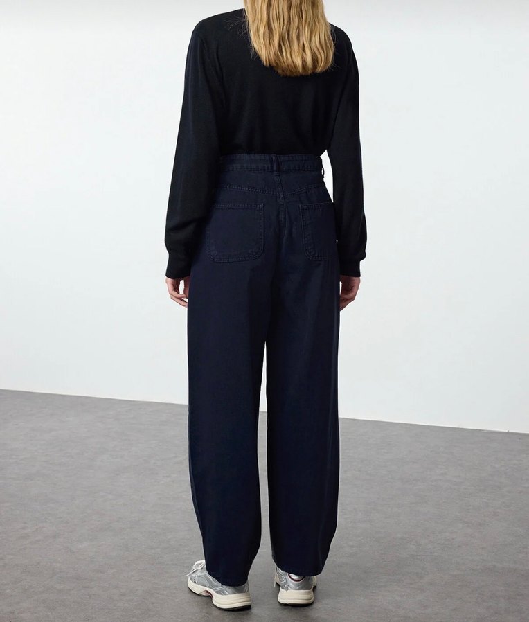 Kadın Lacivert Regular Fit Midi Kot Pantolon - Görsel 4