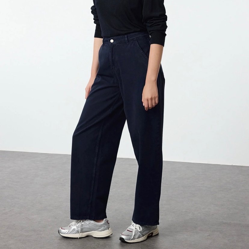 Kadın Lacivert Regular Fit Midi Kot Pantolon - Görsel 2