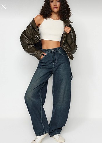 Bol Kesim Midi Kot Pantolon - Görsel 2