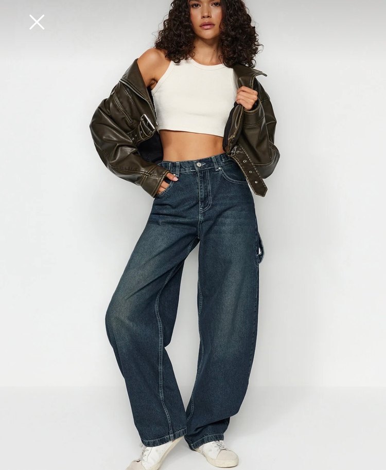 Bol Kesim Midi Kot Pantolon - Görsel 2