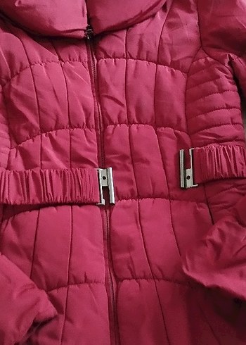 Bordo Kemerli Kadın Midi Kışlık Mont - Görsel 7