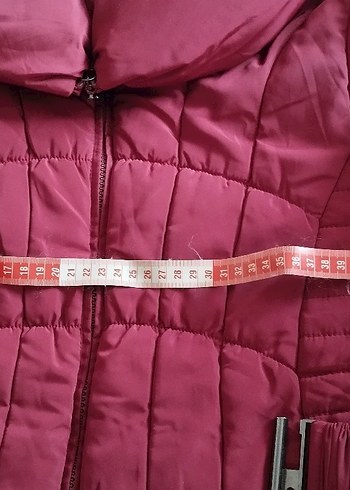 Bordo Kemerli Kadın Midi Kışlık Mont - Görsel 8