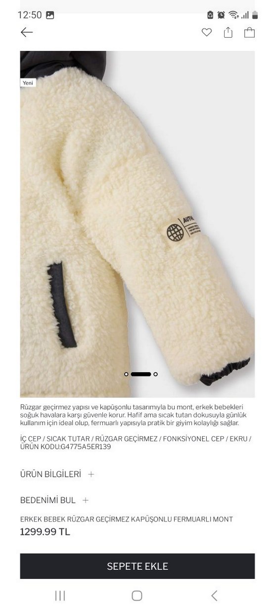 Defacto Erkek Bebek Ekru Kürklü Mont - Görsel 2