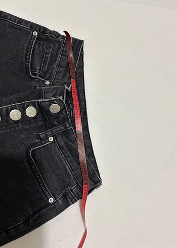27 Beden Düğmeli Siyah Kadın Midi Denim Pantolon