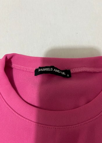 s Beden pembe Renk Pembe Drapeli Kolsuz Midi Triko Elbise
