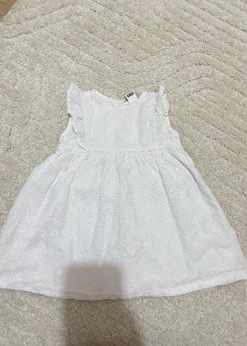 12-18 Ay Beden Kolsuz Beyaz Nakışlı Kız Çocuk Elbise