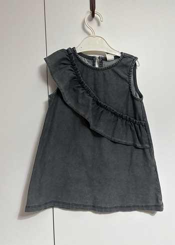 Kız Çocuk Gri Denim Kolsuz Elbise