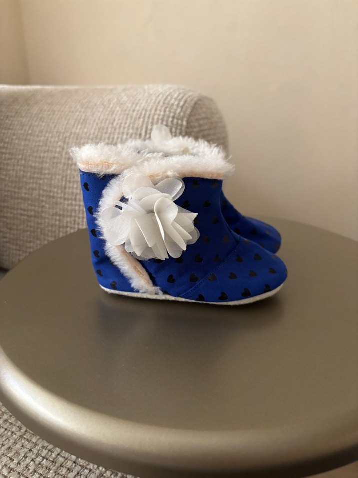 Çiçek Detaylı Mavi Kız Çocuk Sıcak Terlik - Görsel 2