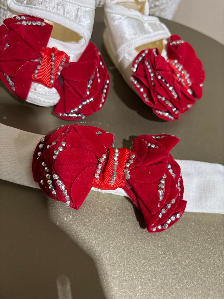Kız Bebek Nakışlı Kırmızı İlk Adım Ayakkabısı - Görsel 4