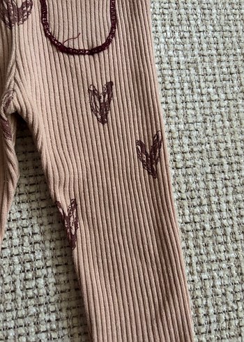 Nakışlı Kahverengi Kız Çocuk Tayt - Görsel 3