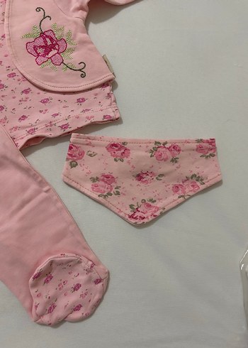Pembe Nakışlı Dantelli Bebek Kız Takımı - Görsel 3