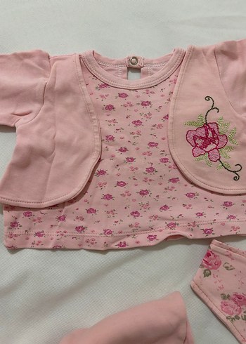 Pembe Nakışlı Dantelli Bebek Kız Takımı - Görsel 4