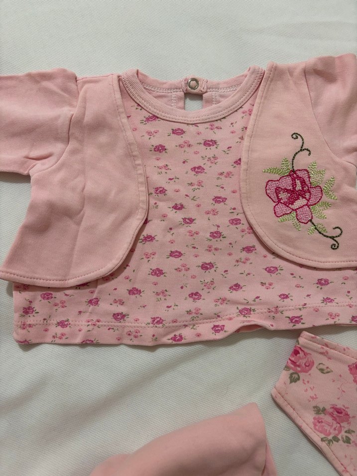 Pembe Nakışlı Dantelli Bebek Kız Takımı - Görsel 4