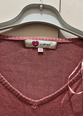 Pembe V Yaka Örgü Kadın Kazak - Görsel 2