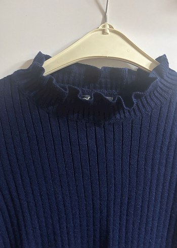 Lacivert Yüksek Yakalı Kadın Triko Kazak - Görsel 3