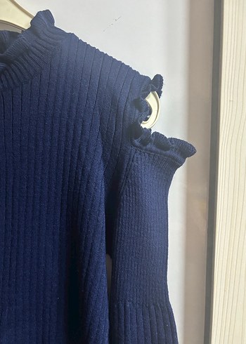 Lacivert Yüksek Yakalı Kadın Triko Kazak - Görsel 6