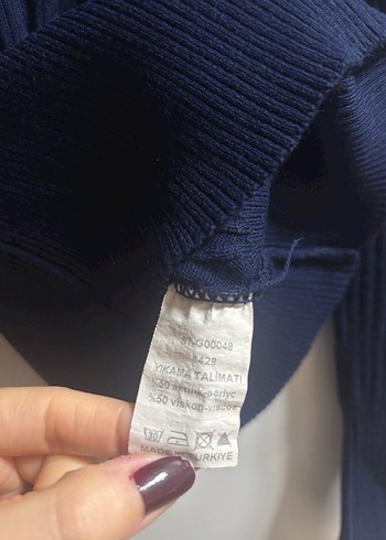 Lacivert Yüksek Yakalı Kadın Triko Kazak - Görsel 2