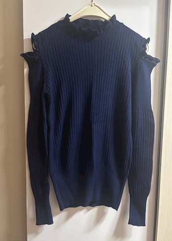 Lacivert Yüksek Yakalı Kadın Triko Kazak - Görsel 5