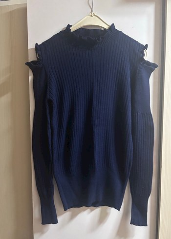 Lacivert Yüksek Yakalı Kadın Triko Kazak - Görsel 7