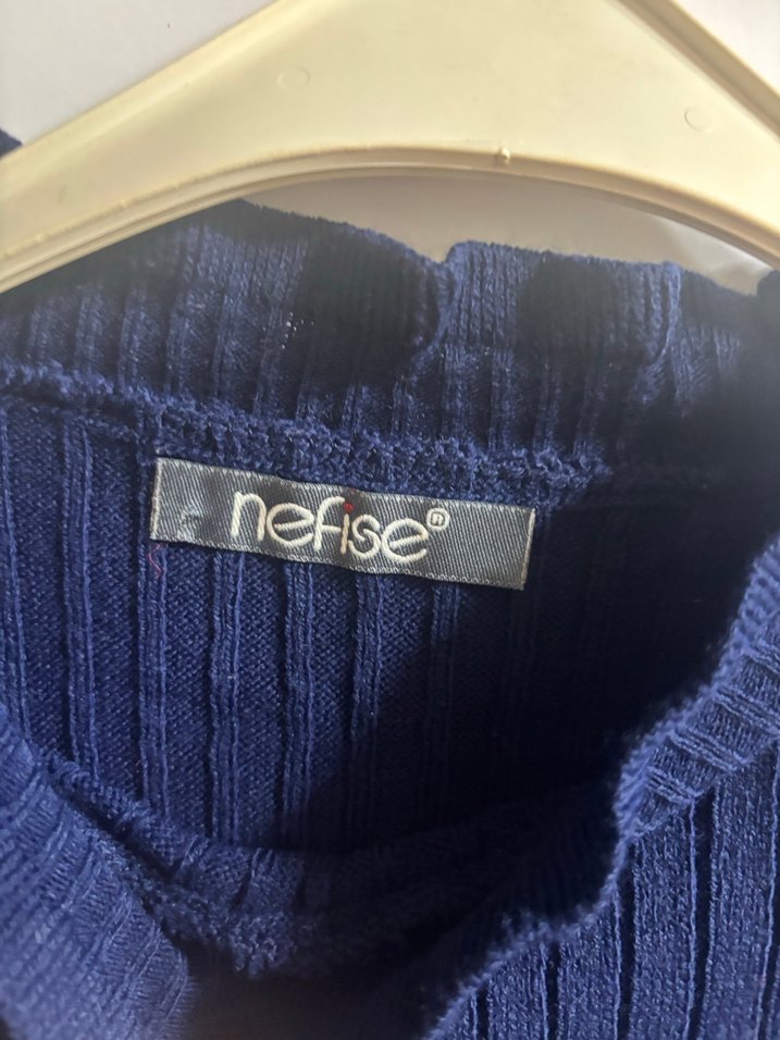 Lacivert Yüksek Yakalı Kadın Triko Kazak - Görsel 4