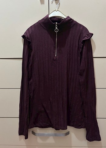 Mor Yarım Fermuarlı Uzun Kollu Kadın Kazak - Görsel 2