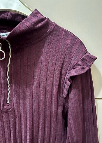 Mor Yarım Fermuarlı Uzun Kollu Kadın Kazak - Görsel 5