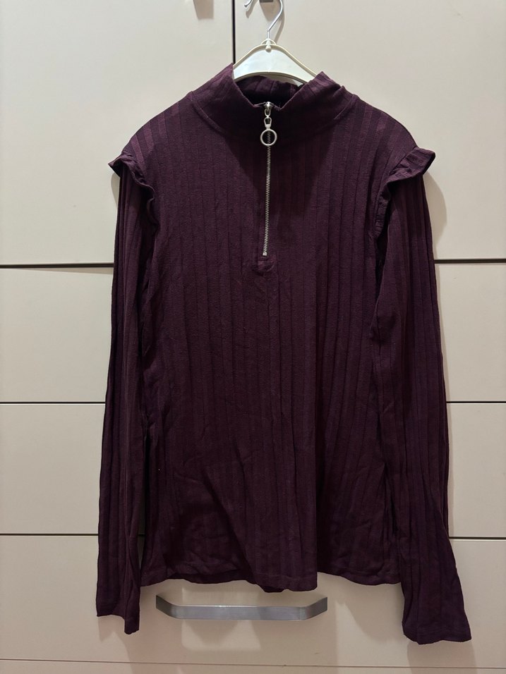 Mor Yarım Fermuarlı Uzun Kollu Kadın Kazak - Görsel 2