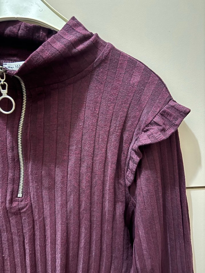 Mor Yarım Fermuarlı Uzun Kollu Kadın Kazak - Görsel 5