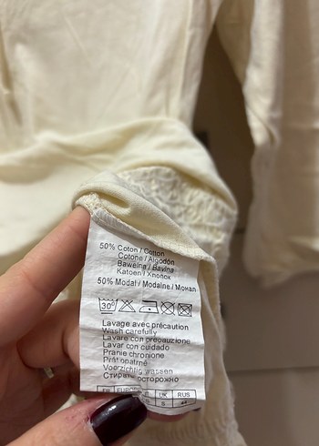 Kadın Beyaz V Yaka Uzun Kollu Keten Bluz - Görsel 4