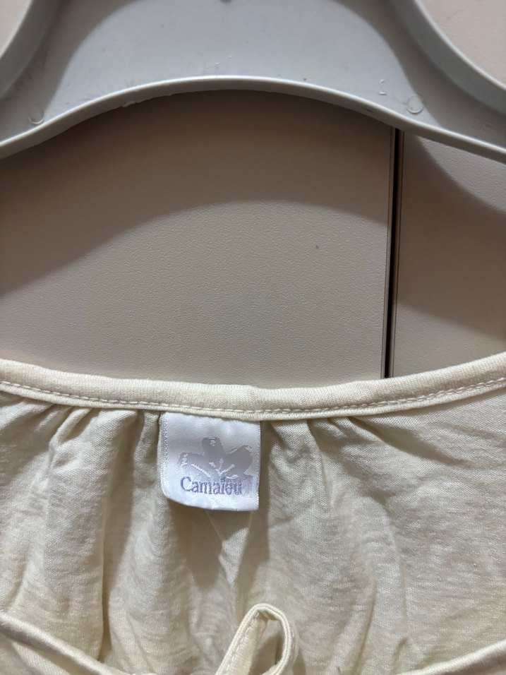 Kadın Beyaz V Yaka Uzun Kollu Keten Bluz - Görsel 3