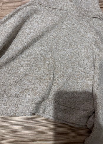 Kız Çocuk Gri Kapüşonlu Triko Panço - Görsel 2