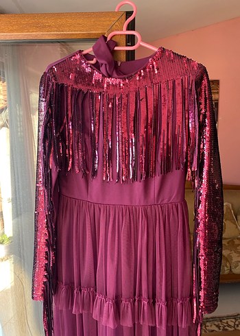 Uzun Mor Bohem Kadın Abiye Elbise - Görsel 2