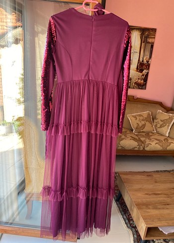 Uzun Mor Bohem Kadın Abiye Elbise - Görsel 3