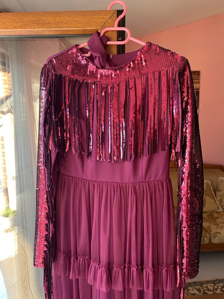 Uzun Mor Bohem Kadın Abiye Elbise - Görsel 2