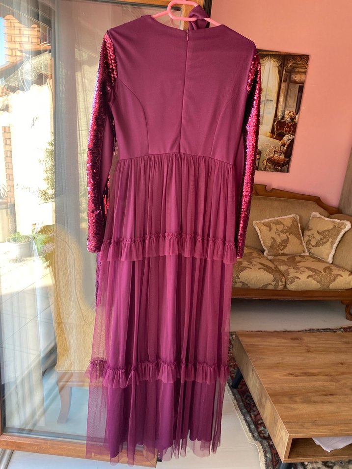 Uzun Mor Bohem Kadın Abiye Elbise - Görsel 3