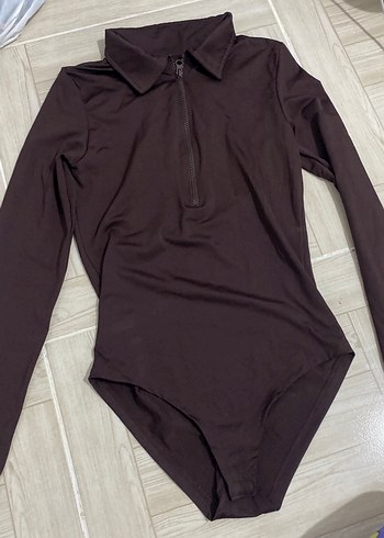 Kahverengi Uzun Kollu Fermuarlı Body