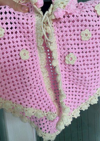 Dantel Detaylı Pembe Kız Çocuk Panço - Görsel 4