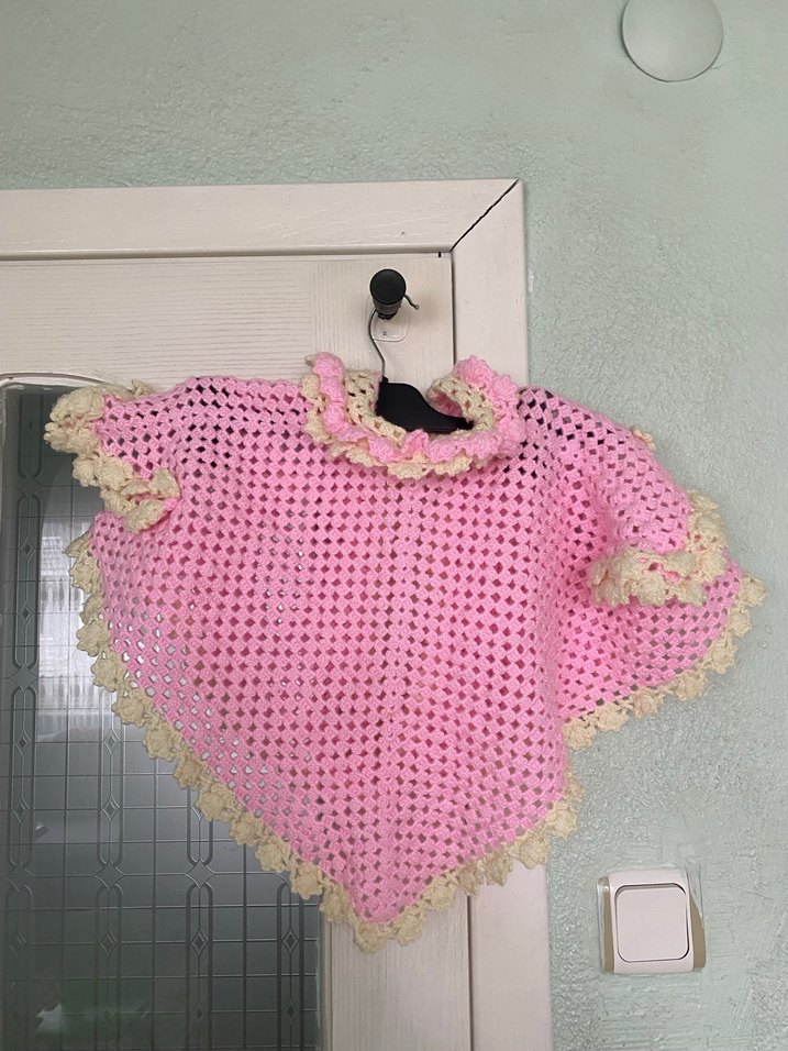 Dantel Detaylı Pembe Kız Çocuk Panço - Görsel 2