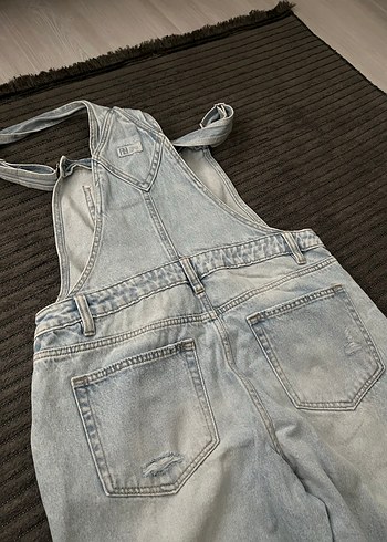 Kot denim salopet tulum - Görsel 6