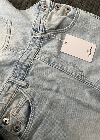 Kot denim salopet tulum - Görsel 5