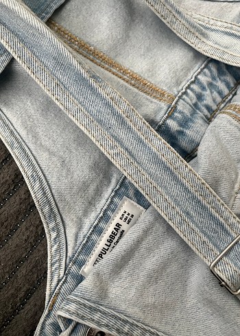 Kot denim salopet tulum - Görsel 4