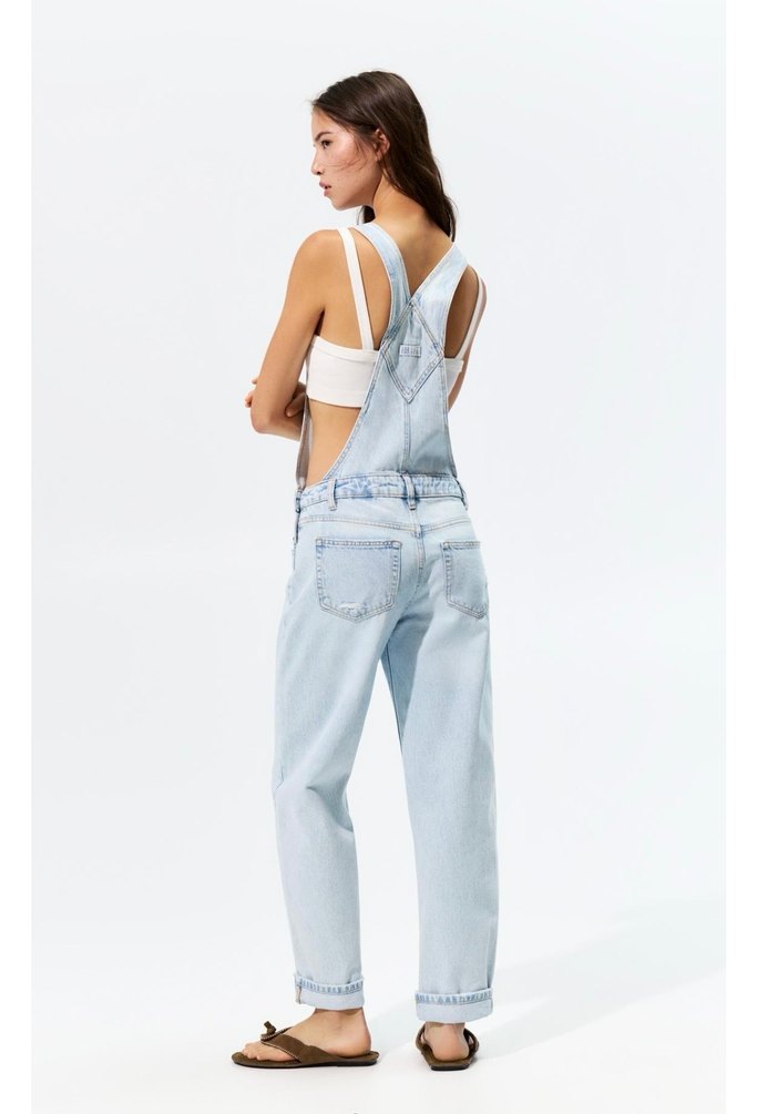 Kot denim salopet tulum - Görsel 2